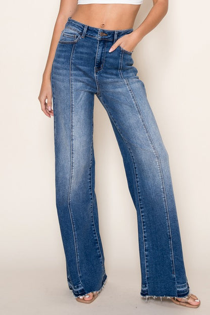 Vertical Splice Wide Leg Stretch Jeans