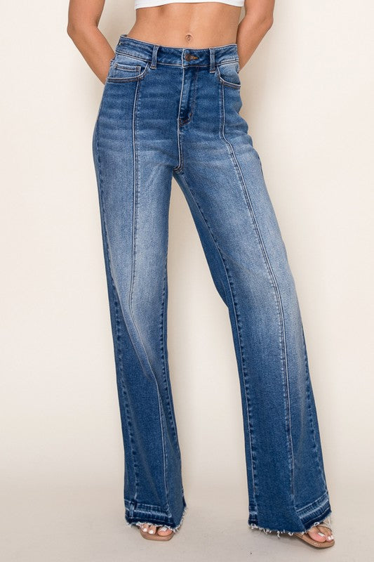 Vertical Splice Wide Leg Stretch Jeans