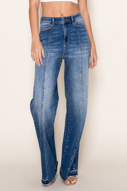 Vertical Splice Wide Leg Stretch Jeans
