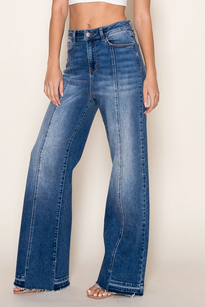 Vertical Splice Wide Leg Stretch Jeans