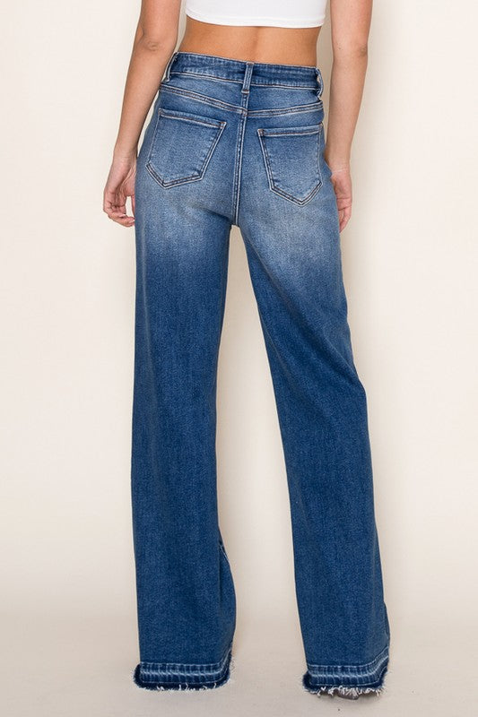 Vertical Splice Wide Leg Stretch Jeans