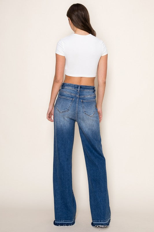 Vertical Splice Wide Leg Stretch Jeans