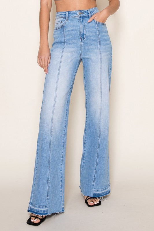 Vertical Splice Wide Leg Stretch Jeans