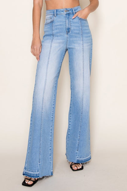 Vertical Splice Wide Leg Stretch Jeans