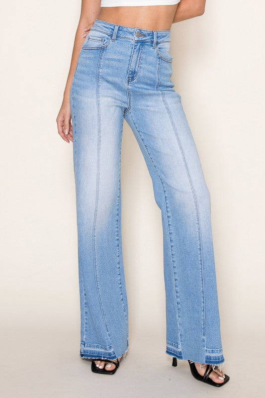 Vertical Splice Wide Leg Stretch Jeans