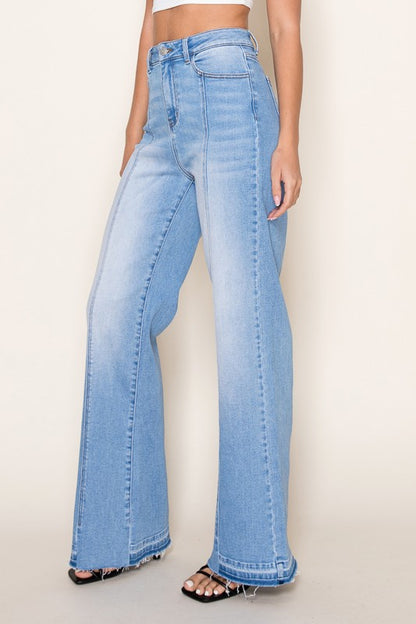 Vertical Splice Wide Leg Stretch Jeans
