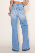 Vertical Splice Wide Leg Stretch Jeans