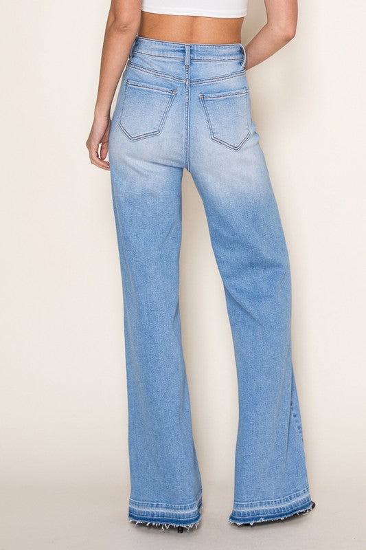 Vertical Splice Wide Leg Stretch Jeans
