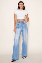 Vertical Splice Wide Leg Stretch Jeans