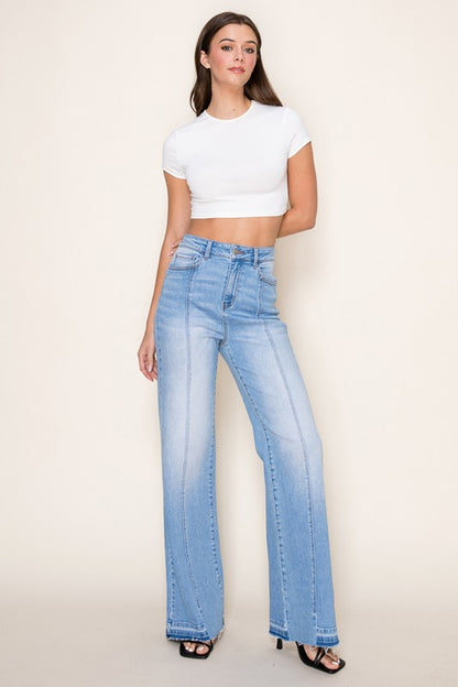 Vertical Splice Wide Leg Stretch Jeans