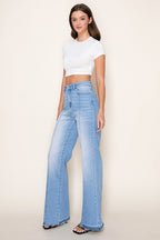Vertical Splice Wide Leg Stretch Jeans