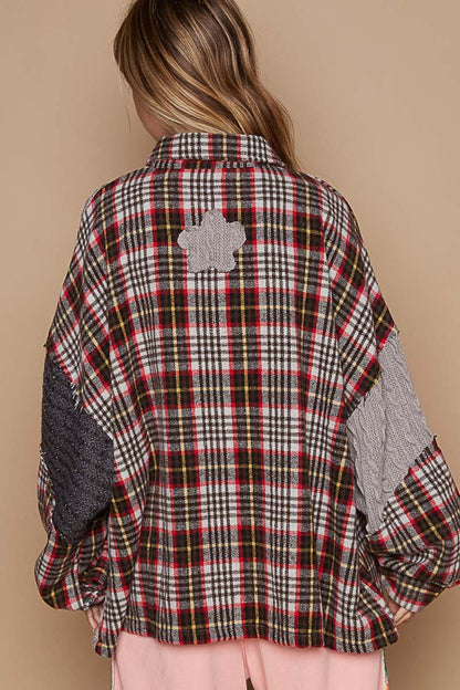 Vintage Washed Knit Patch Front Pocket Plaid Shirt by Pol !