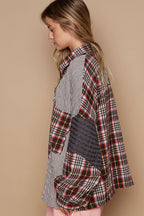 Vintage Washed Knit Patch Front Pocket Plaid Shirt by Pol !