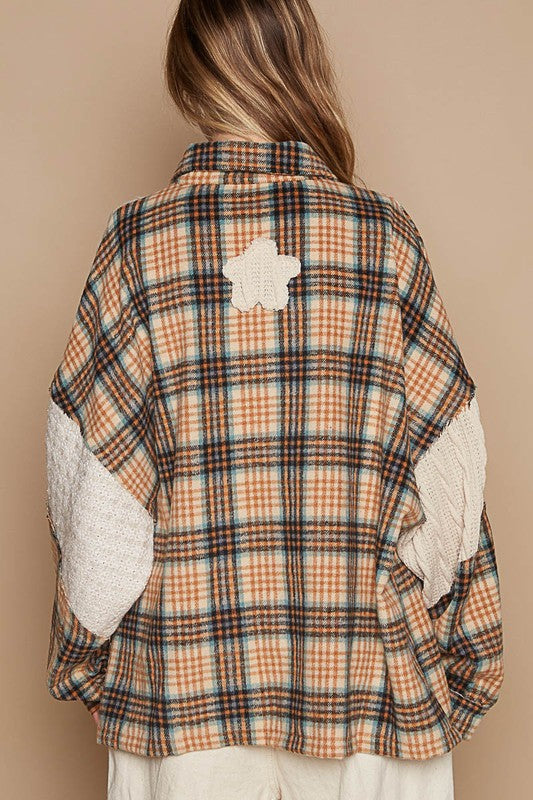 Vintage Washed Knit Patch Front Pocket Plaid Shirt by Pol !