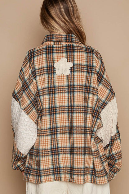Vintage Washed Knit Patch Front Pocket Plaid Shirt by Pol !