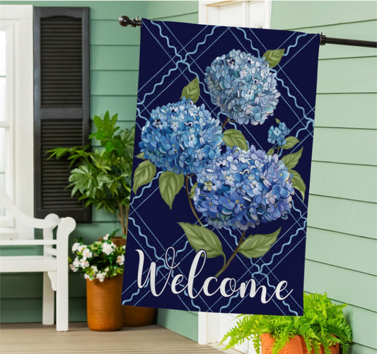 VivaStyle Burlap Flag, Hydrangea Haven