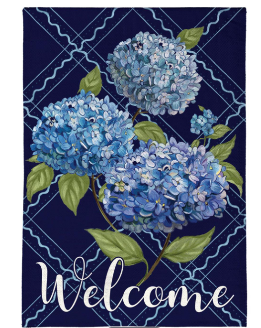 VivaStyle Burlap Flag, Hydrangea Haven