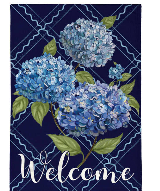 VivaStyle Burlap Flag, Hydrangea Haven