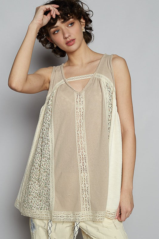 V neck sleeveless POL Jersey trim knit top