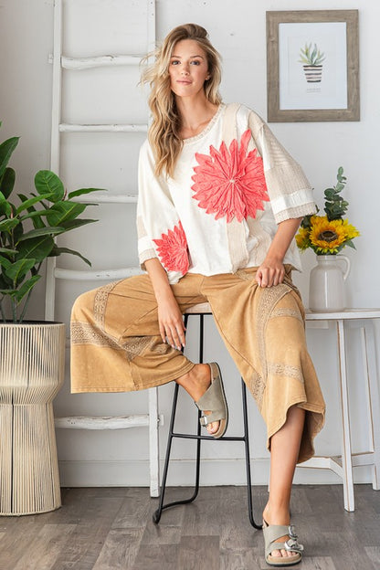 Oli & Hali WASHED 3D FLOWER BOXY KNIT TOP