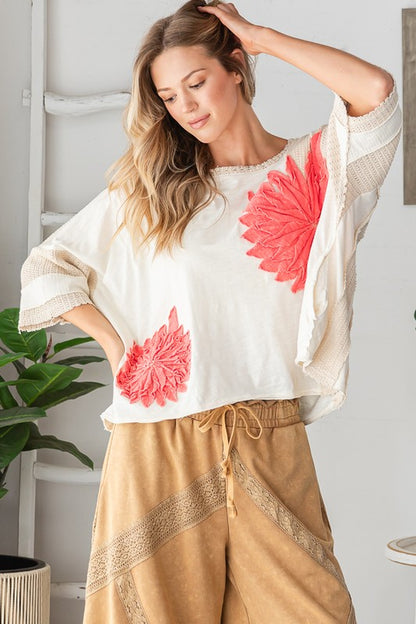 Oli & Hali WASHED 3D FLOWER BOXY KNIT TOP