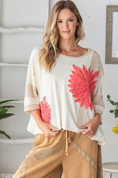 Oli & Hali WASHED 3D FLOWER BOXY KNIT TOP