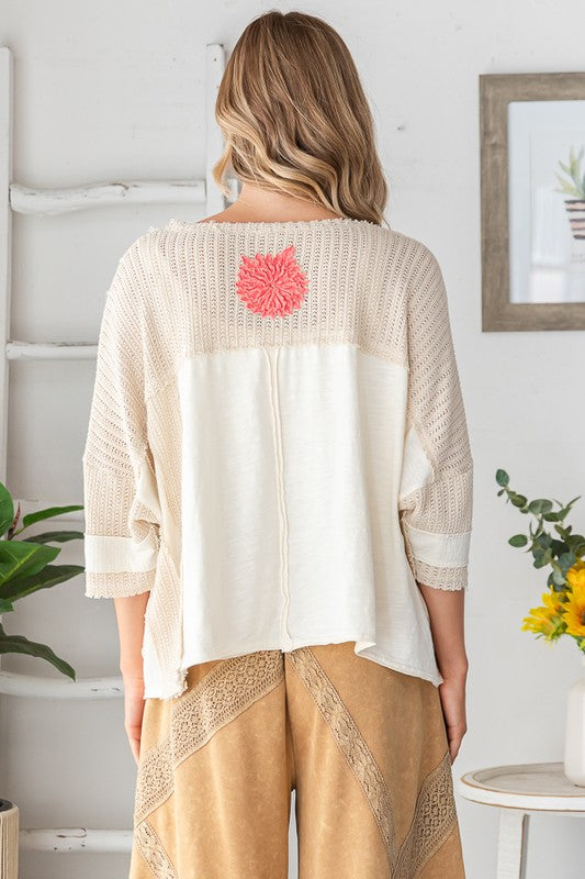 Oli & Hali WASHED 3D FLOWER BOXY KNIT TOP