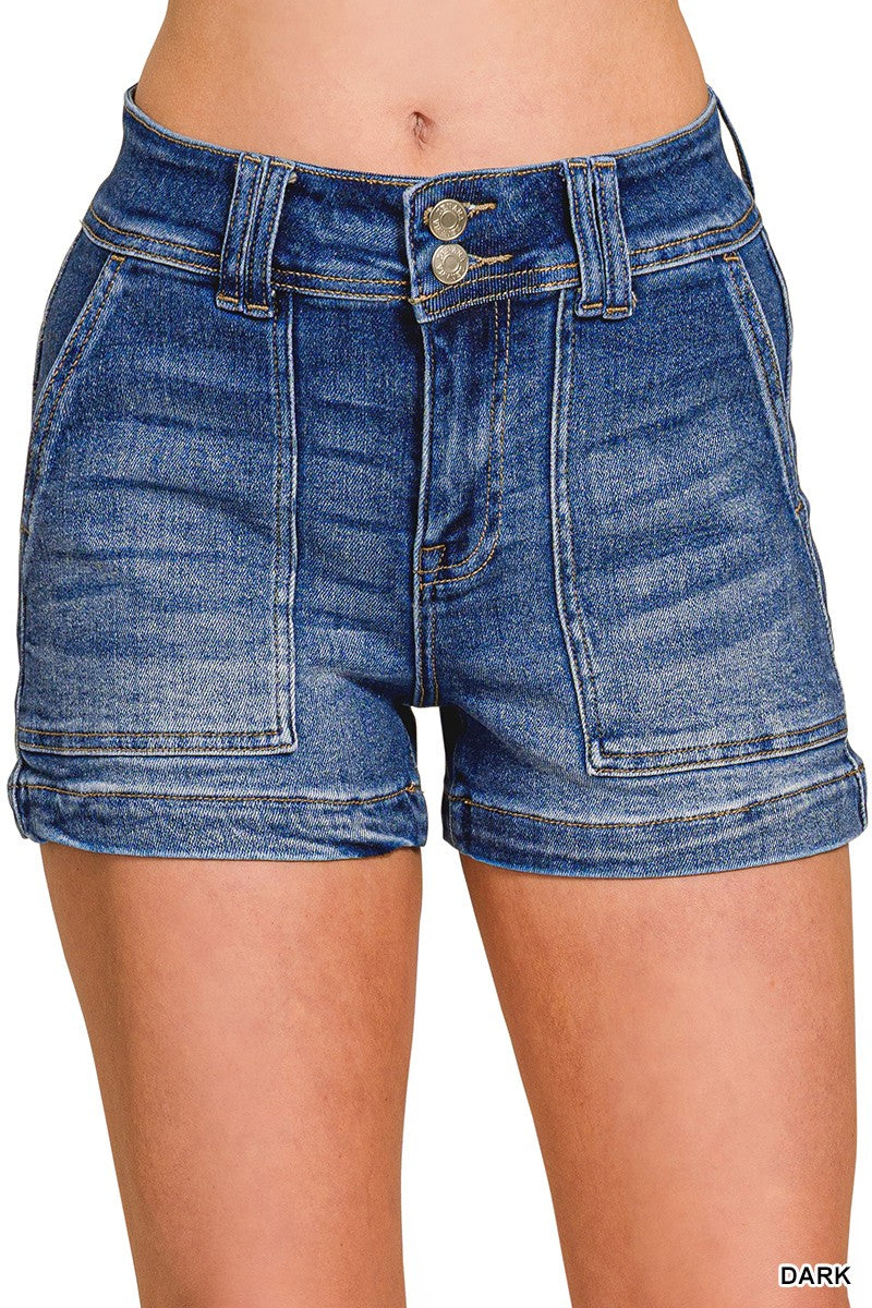 ZENANA Washed Utility Pocket Denim Shorts