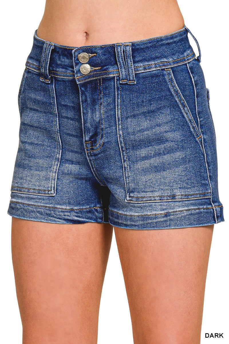 ZENANA Washed Utility Pocket Denim Shorts