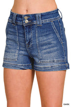 ZENANA Washed Utility Pocket Denim Shorts