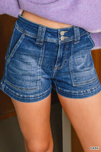 ZENANA Washed Utility Pocket Denim Shorts