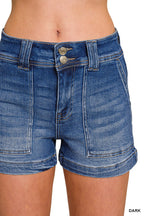 ZENANA Washed Utility Pocket Denim Shorts