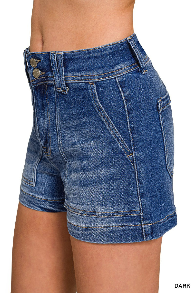 ZENANA Washed Utility Pocket Denim Shorts