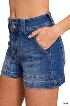 ZENANA Washed Utility Pocket Denim Shorts