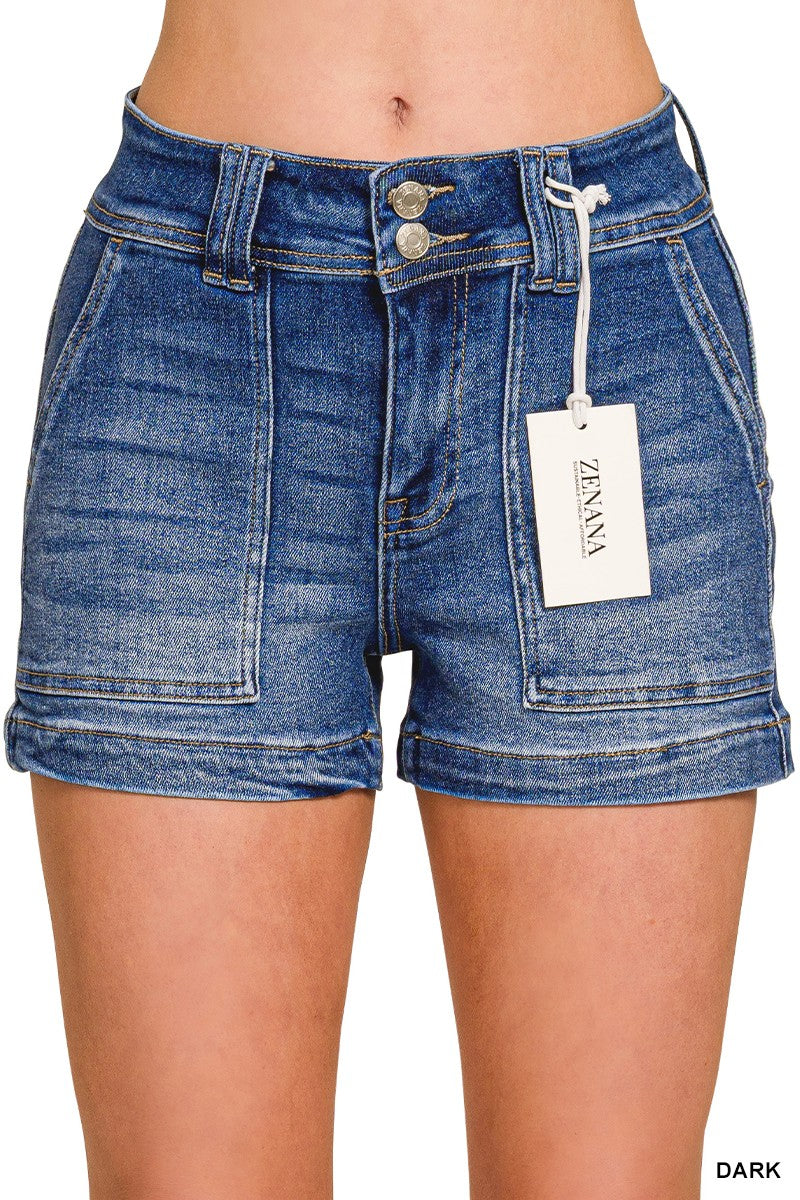 ZENANA Washed Utility Pocket Denim Shorts