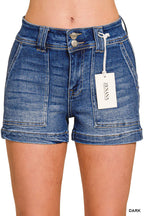 ZENANA Washed Utility Pocket Denim Shorts