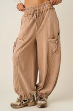 WASHED FRENCH TERRY DROP POCKET BALLOON PANTS