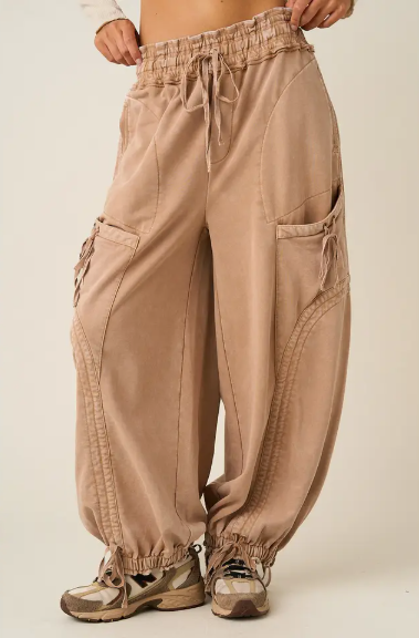 WASHED FRENCH TERRY DROP POCKET BALLOON PANTS