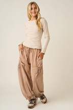 WASHED FRENCH TERRY DROP POCKET BALLOON PANTS