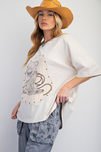 Western Graphic Mineral Washed Knit Top