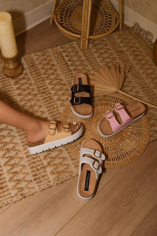 Casual Sandals with Raffia Detailing