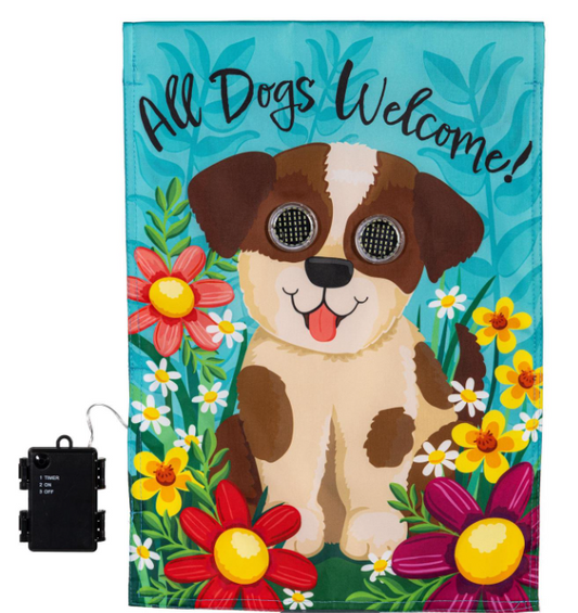Winky Blinky All Dogs Welcome Applique Lighted Garden Flag