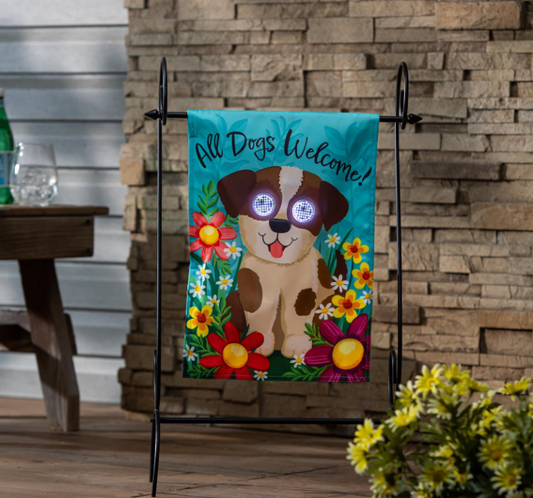 Winky Blinky All Dogs Welcome Applique Lighted Garden Flag