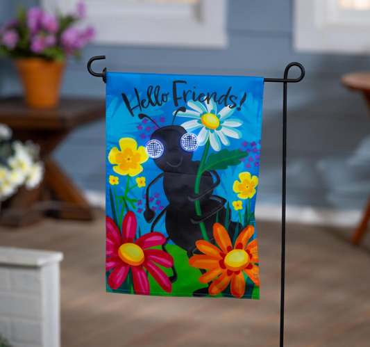 Winky Blinky Floral Ant Applique Lighted Garden Flag