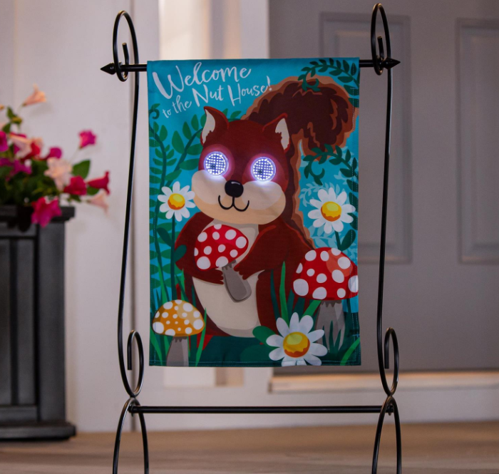 Winky Blinky Nutty Squirrel Applique Lighted Garden Flag
