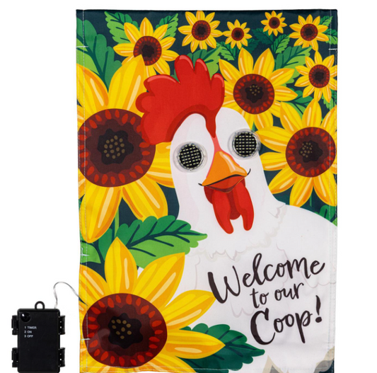 Winky Blinky Welcome To Our Coop Applique Lighted Garden Flag