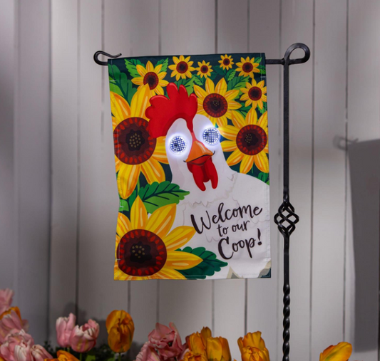 Winky Blinky Welcome To Our Coop Applique Lighted Garden Flag
