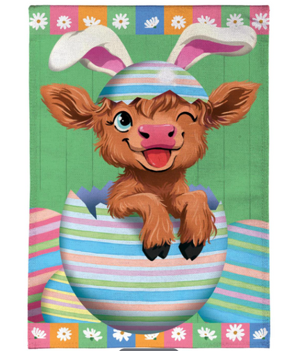Winky The Easter Highland Cow Burlap Flag