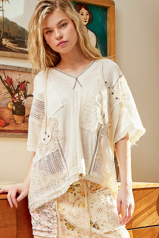 Pol Ribbed V Neck Relaxed Fit Top