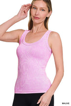 ZENANA 2 WAY NECKLINE WASHED RIBBED SEAMLESS TANK TOP